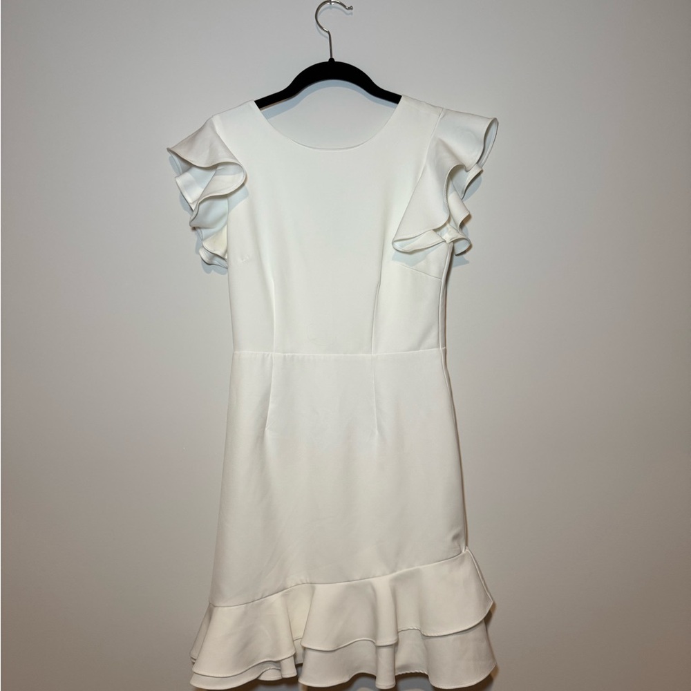 Elegant White Ruffle Sleeve Dress TCEC